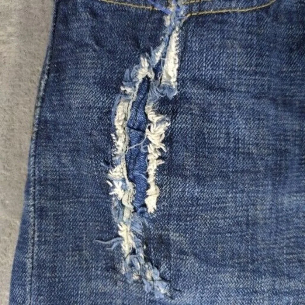Levis Jeans Mens 36x28 Dark Wash Original Fit Button Fly Denim‎ Distressed *